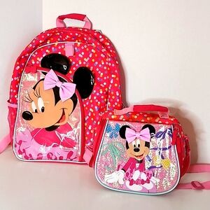 Disney Minnie Mouse small girls backpack & lunchbox pink
